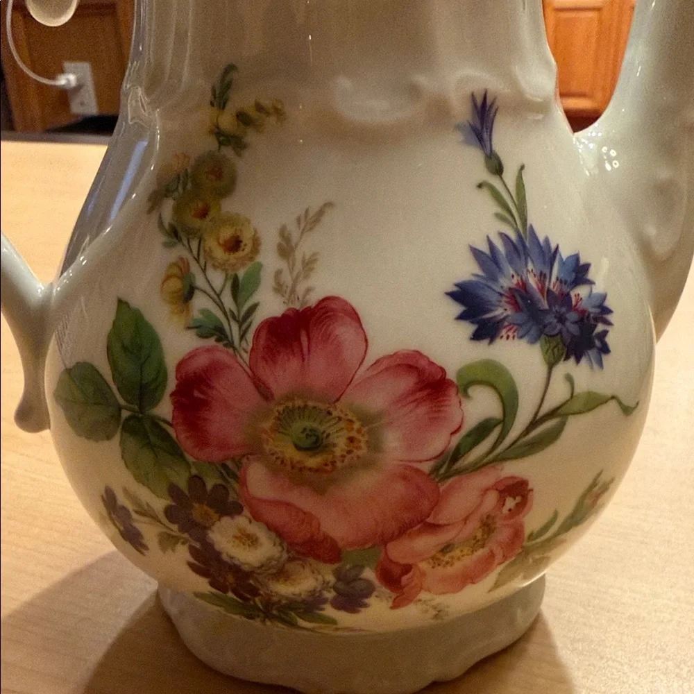 Vintage European Floral Coffee/Tea Pot with Gold Trim 10” tall